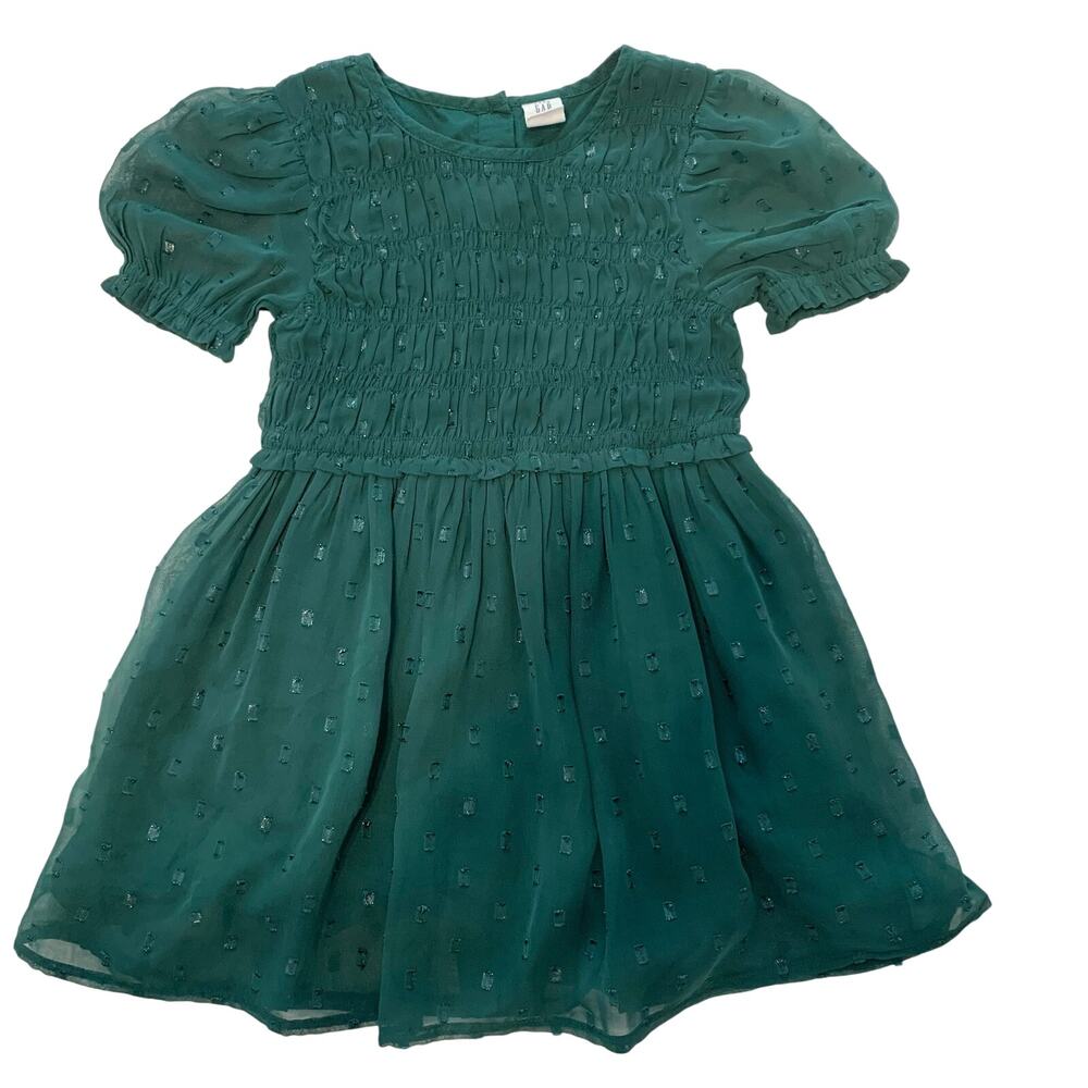 GAP Hunter Green Puff Sleeve Smocked Occasion Dress